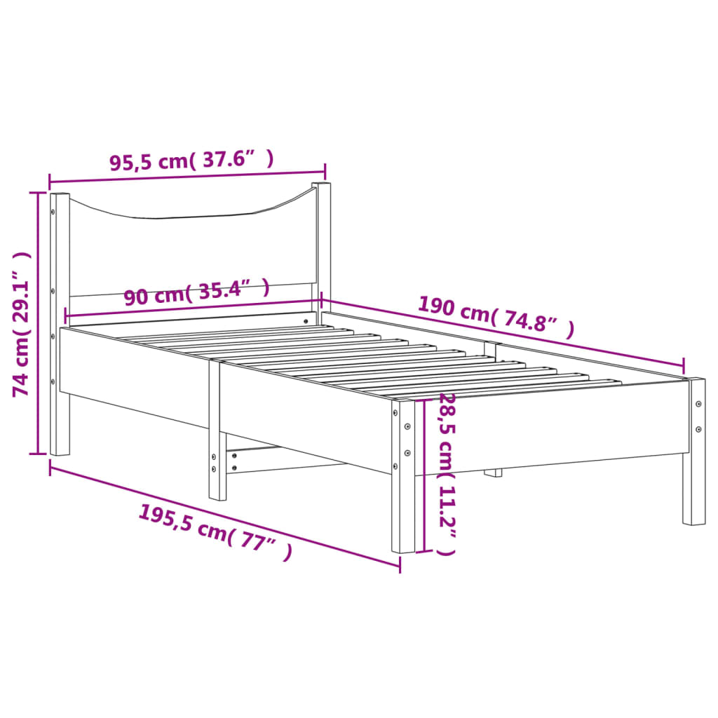 Cadre de lit sans matelas cire marron 90x190 cm bois pin massif