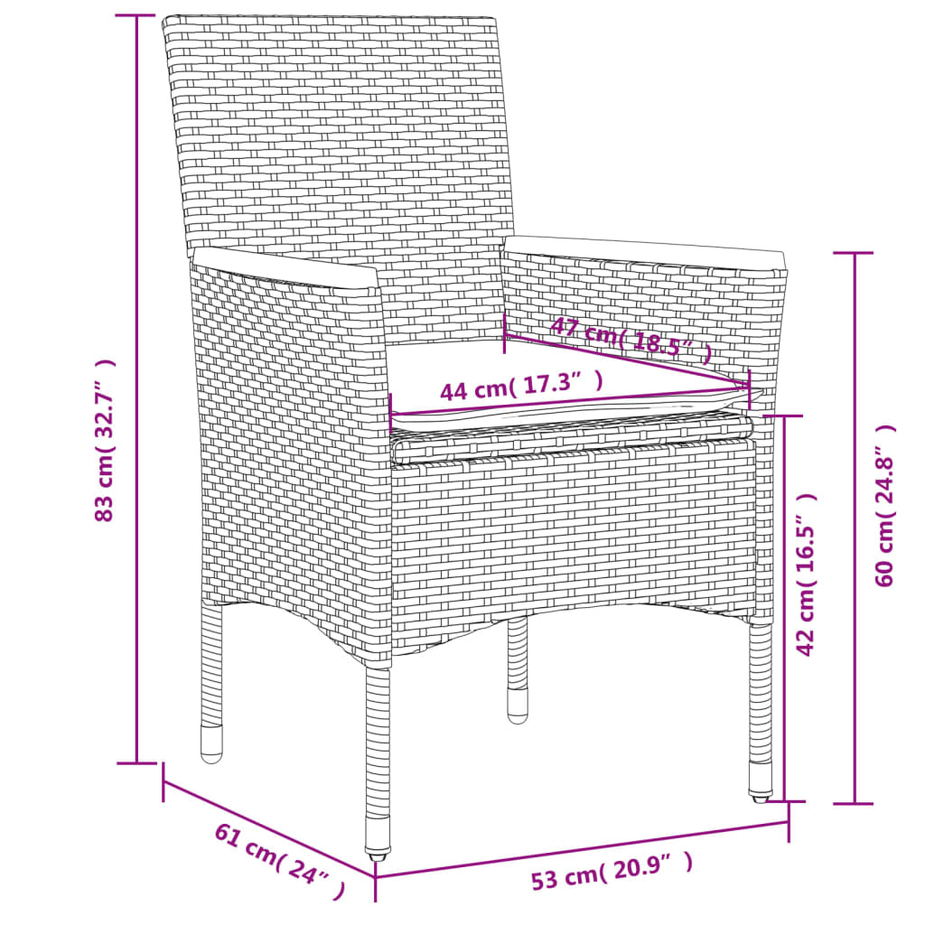 Chaises de jardin avec coussins lot de 2 noir résine tressée