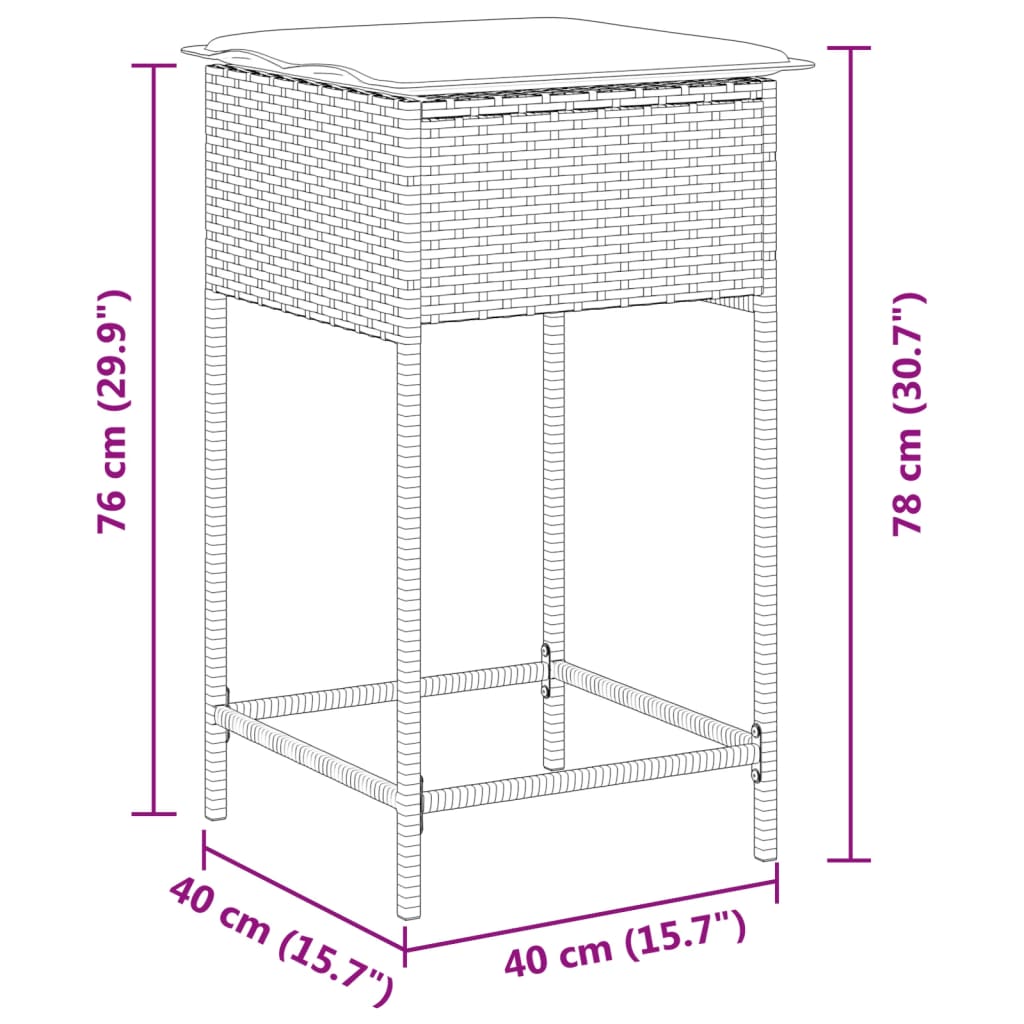 Tabourets de bar jardin coussins lot de 2 gris résine tressée