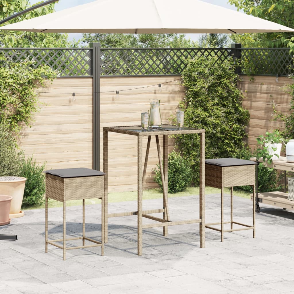 Tabourets de bar jardin avec coussins lot de 2 beige poly rotin