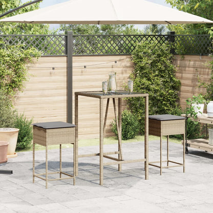 Tabourets de bar jardin avec coussins lot de 2 beige poly rotin