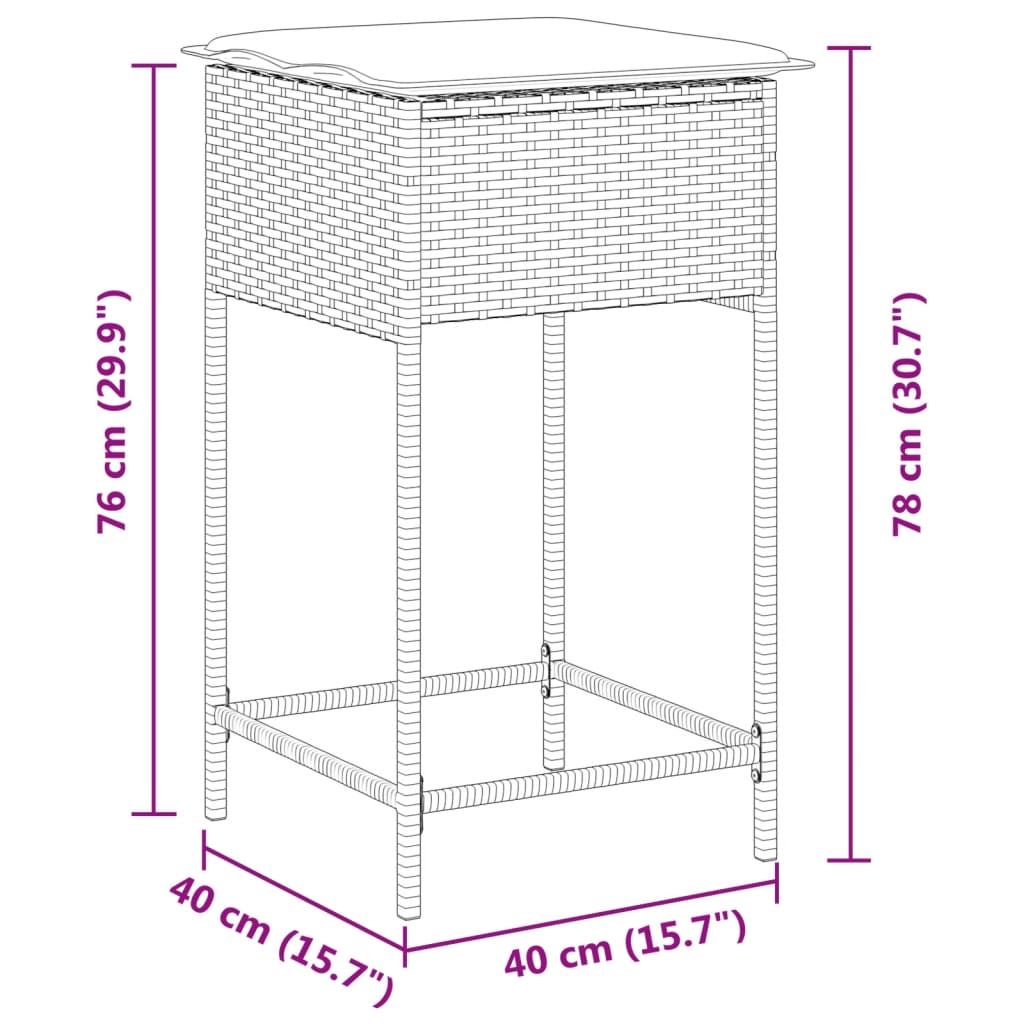 Tabourets de bar jardin avec coussins lot de 2 beige poly rotin