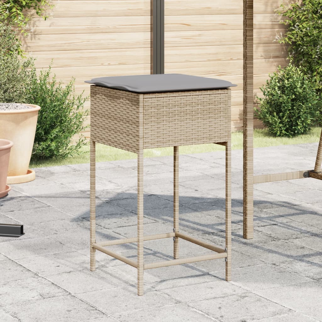 Tabourets de bar jardin avec coussins lot de 2 beige poly rotin