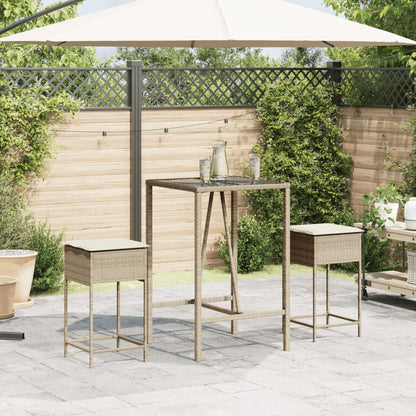 Tabourets de bar jardin avec coussins lot de 2 beige poly rotin