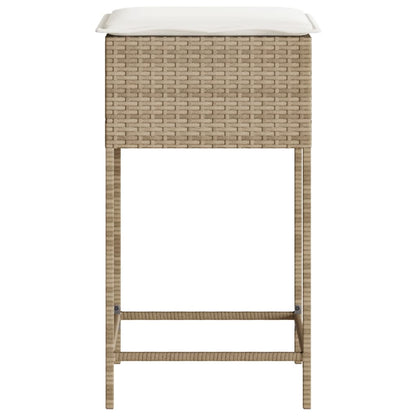 Tabourets de bar jardin avec coussins lot de 2 beige poly rotin