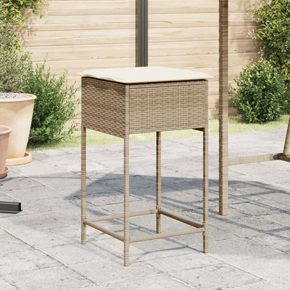 Tabourets de bar jardin avec coussins lot de 2 beige poly rotin