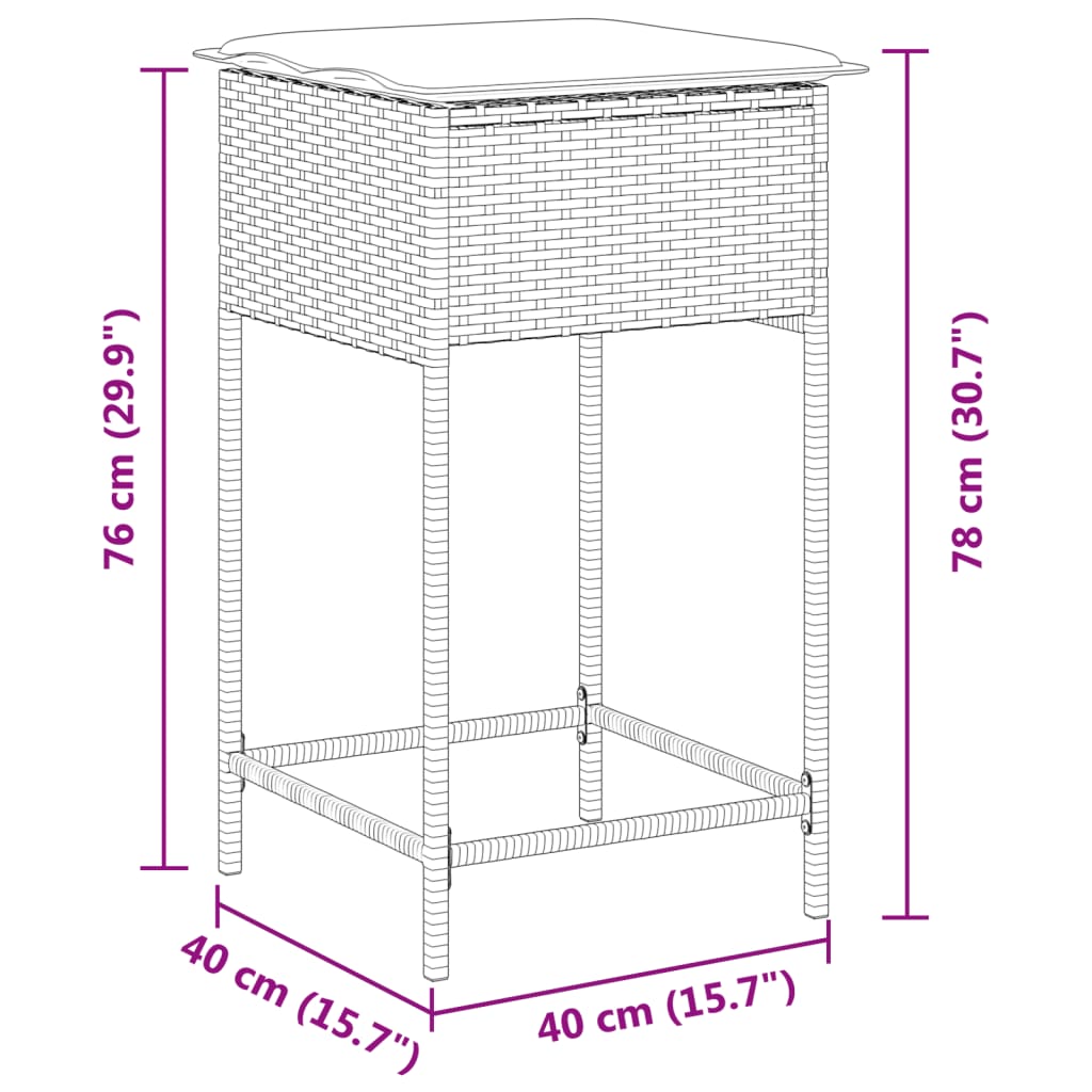 Tabourets de bar jardin avec coussins lot de 2 gris clair rotin