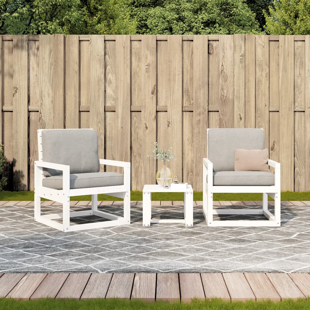 Salon de jardin 3 pcs blanc bois massif de pin