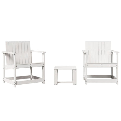 Salon de jardin 3 pcs blanc bois massif de pin