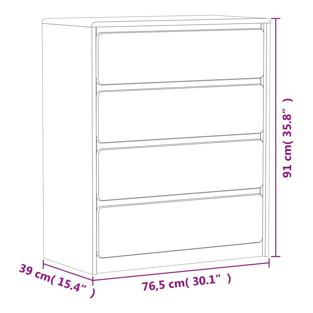 Commode SAUDA chêne 76,5x39x91 cm bois de pin massif