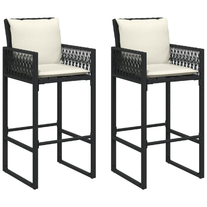 Tabourets de bar jardin coussins lot de 2 noir résine tressée