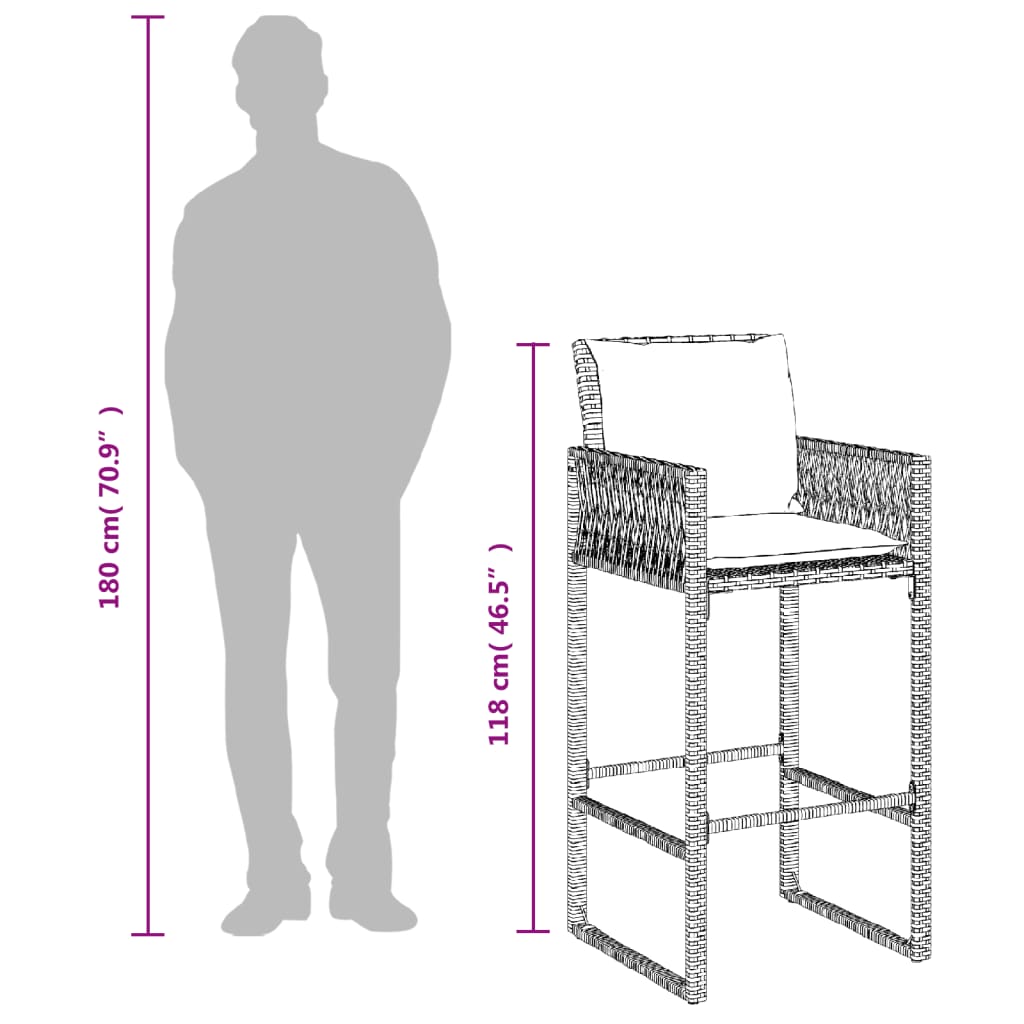 Tabourets de bar jardin coussins lot de 2 gris résine tressée