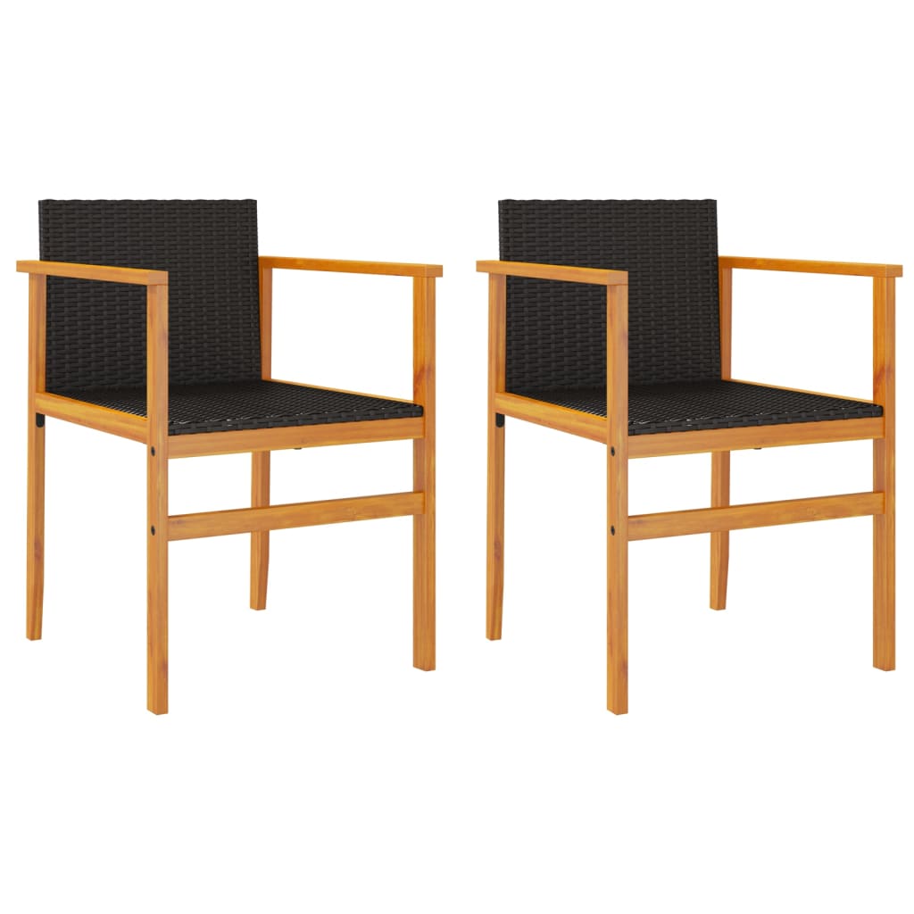 Chaises de jardin lot de 2 noir résine tressée et bois massif