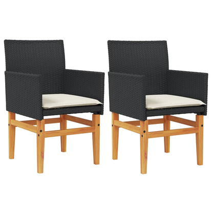 Chaises de jardin coussins lot de 2 noir résine tressée et bois