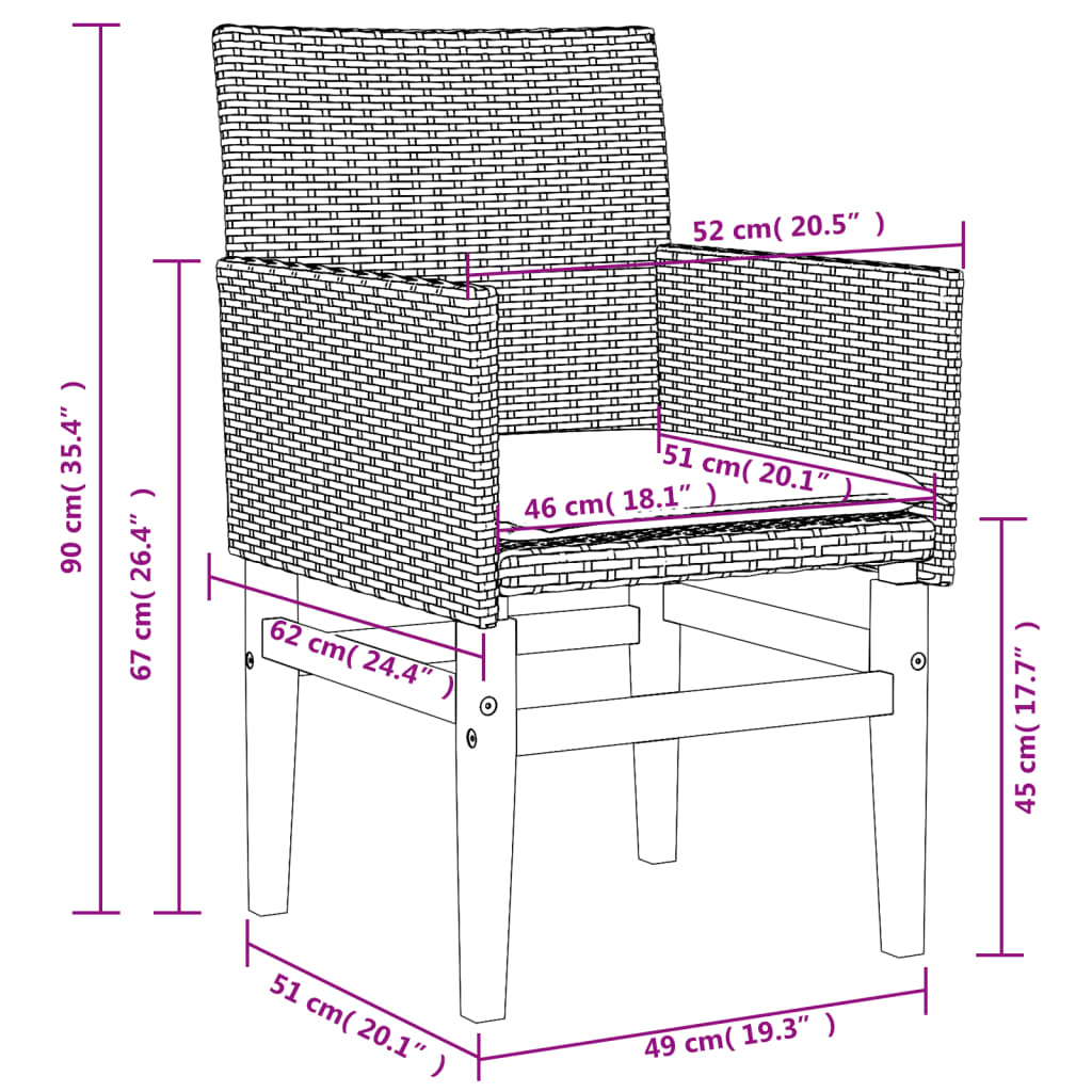 Chaises de jardin coussins lot de 2 noir résine tressée et bois