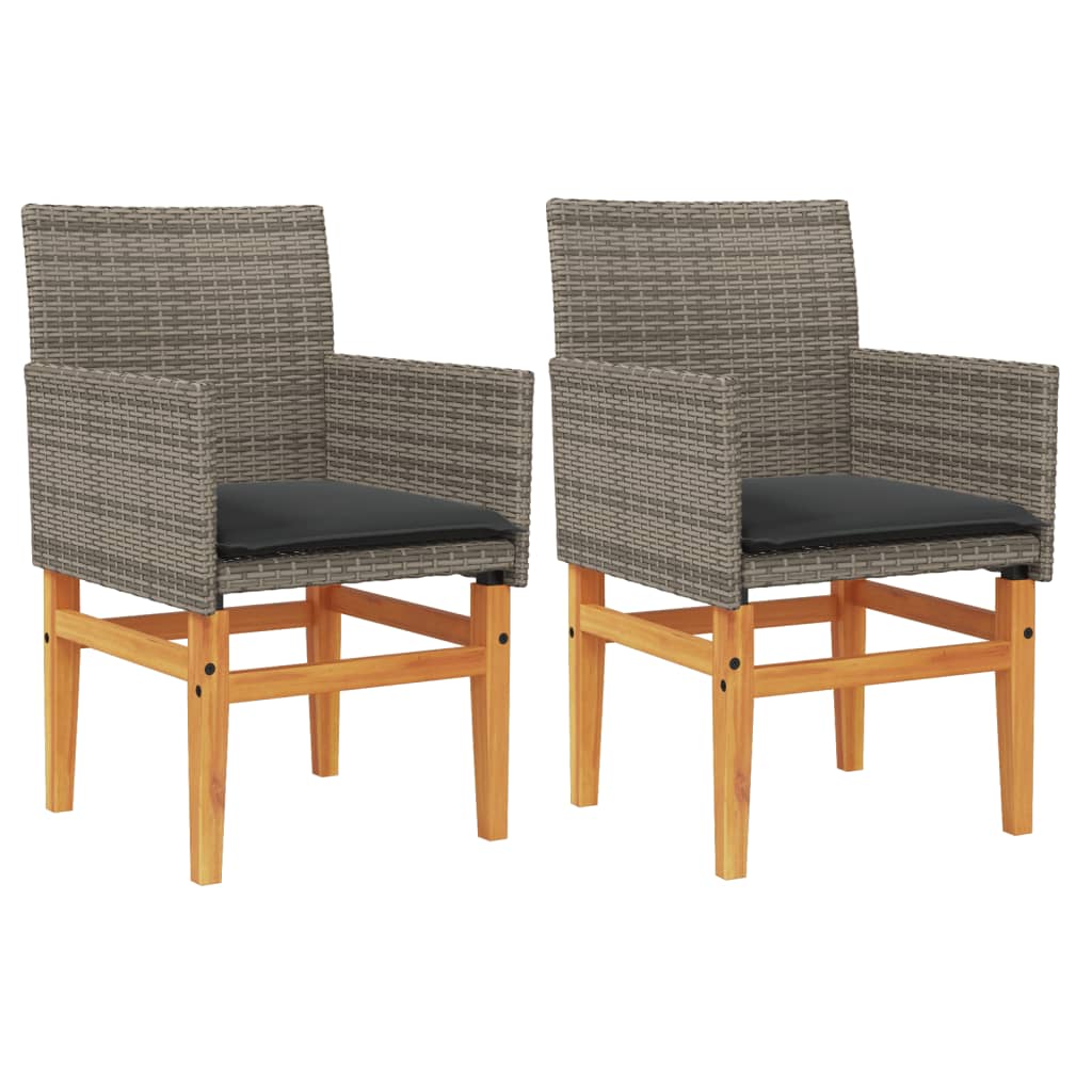 Chaises de jardin coussins lot de 2 gris résine tressée et bois