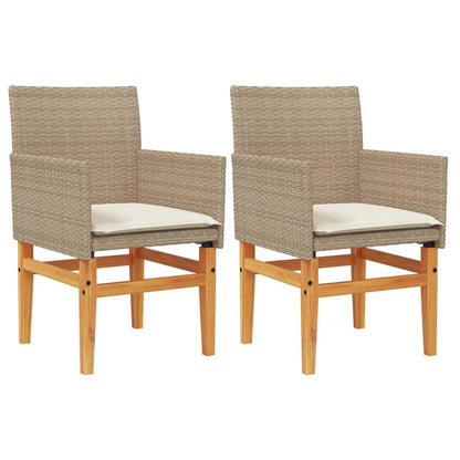 Chaises de jardin coussins lot de 2 beige résine tressée bois