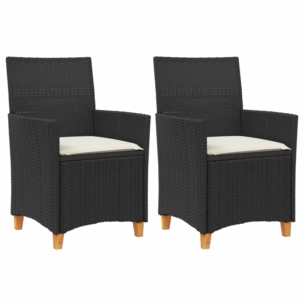 Chaises de jardin coussins lot de 2 noir résine tressée et bois