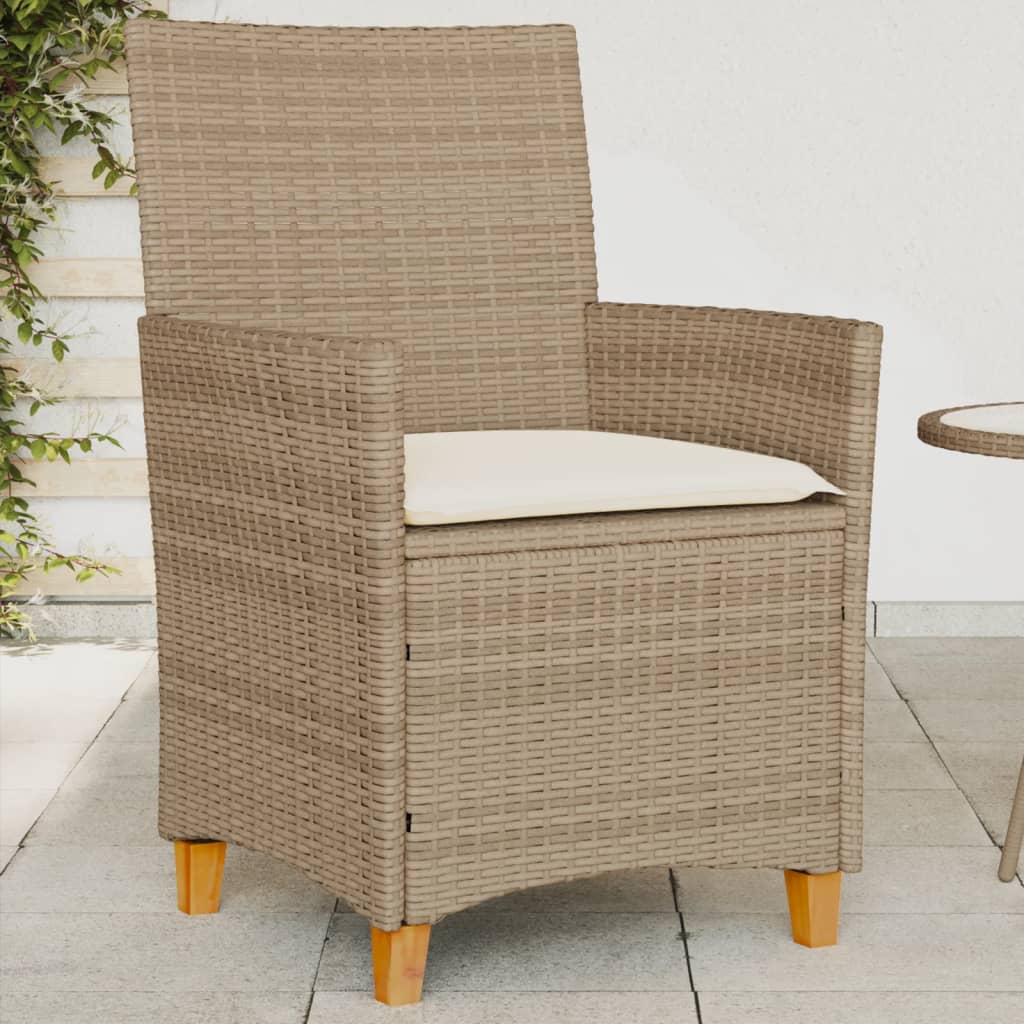 Chaises de jardin coussins lot de 2 beige résine tressée bois