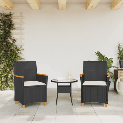 Chaises de jardin coussins lot de 2 noir résine tressée et bois