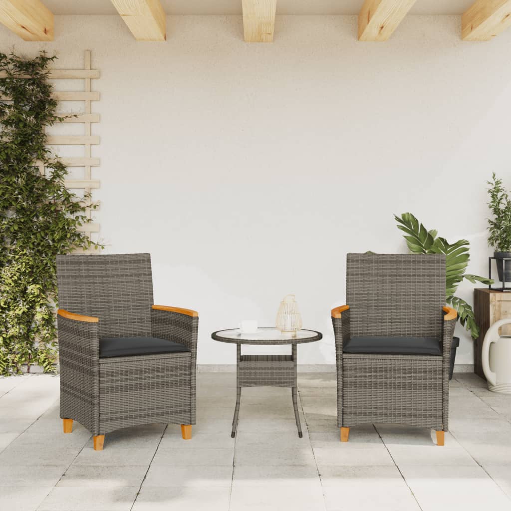 Chaises de jardin coussins lot de 2 gris résine tressée et bois