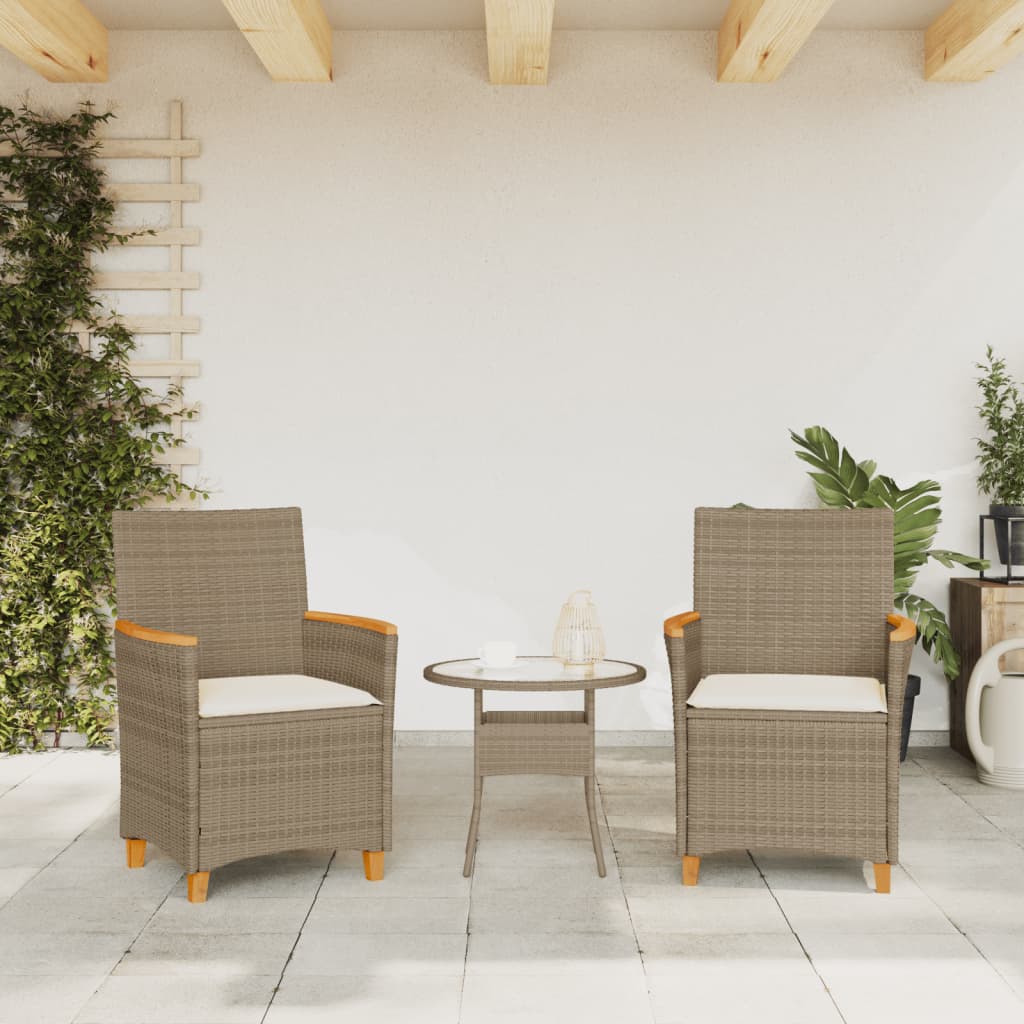 Chaises de jardin coussins lot de 2 beige résine tressée bois