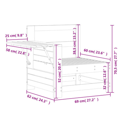 Canapé de jardin accoudoir avec table d'appoint bois massif pin