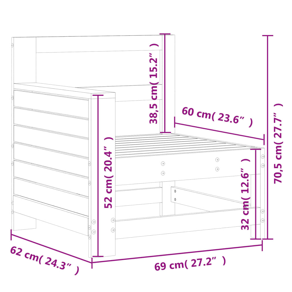 Canapé de jardin accoudoir blanc 69x62x70,5 cm bois pin massif