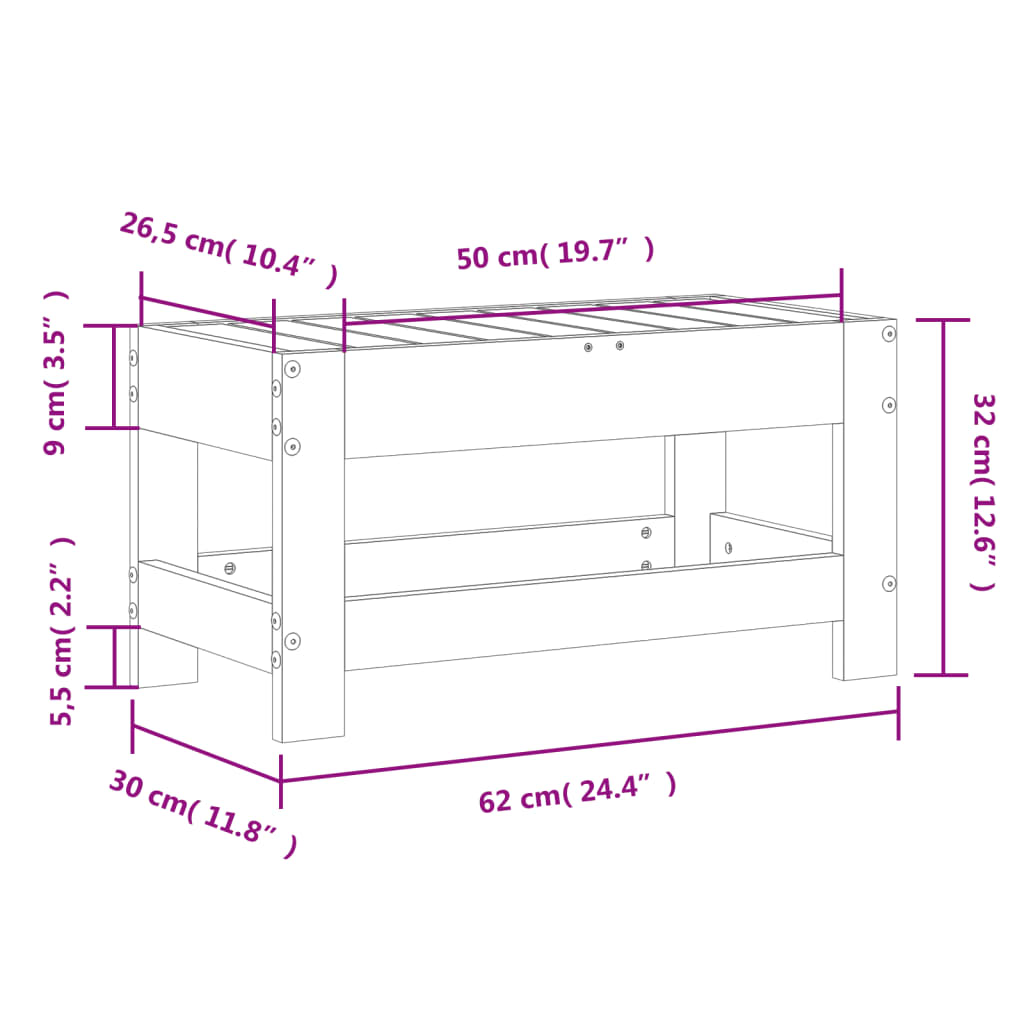 Repose-pied de jardin 62x30x32 cm bois de pin massif