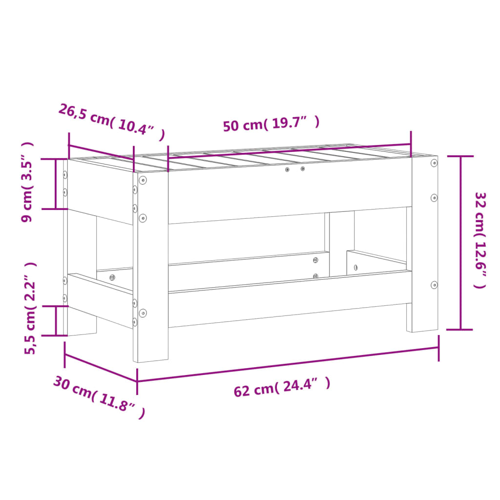 Repose-pied de jardin 62x30x32 cm bois massif de douglas