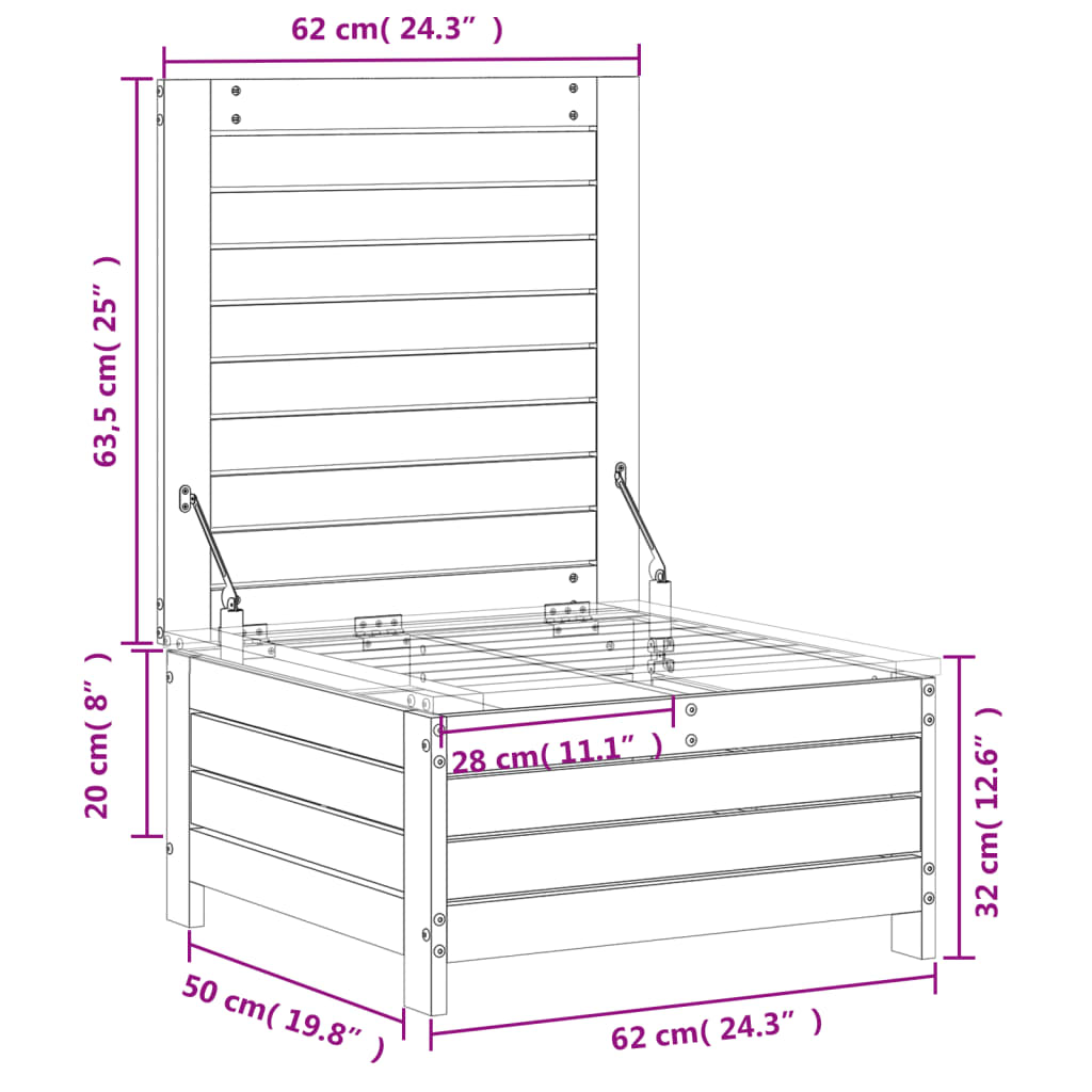 Repose-pied de jardin 62x63,5x32 cm bois de pin massif