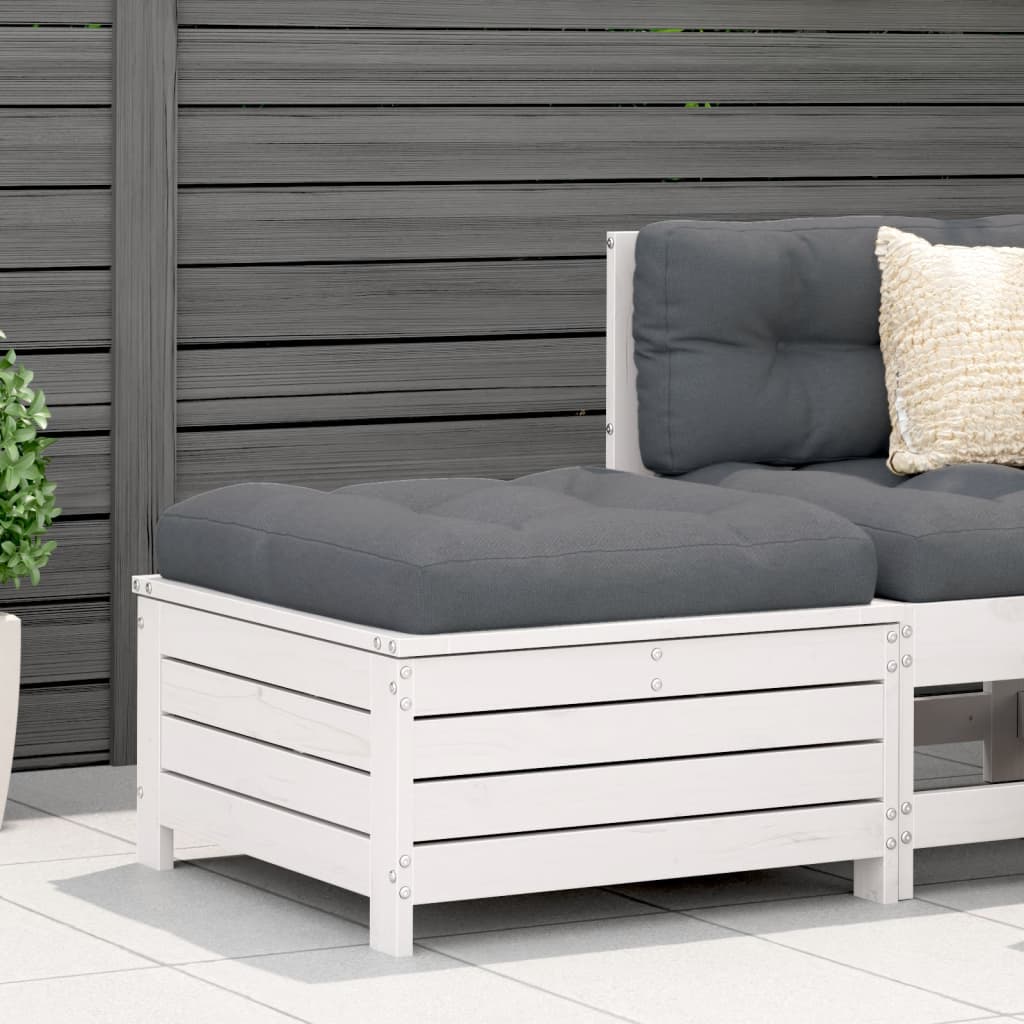 Repose-pied de jardin blanc 62x63,5x32 cm bois de pin massif