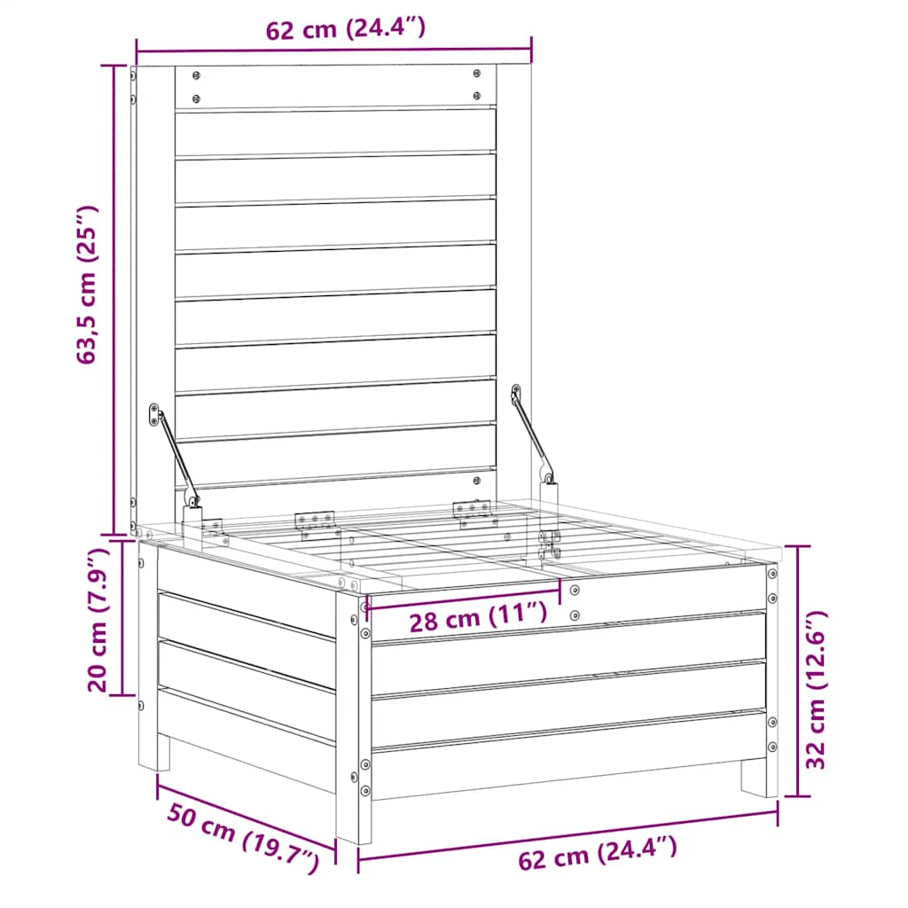 Repose-pied de jardin 62x63,5x32 cm bois de pin imprégné