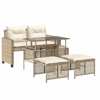 Salon de jardin avec coussins 4 pcs beige résine tressée verre