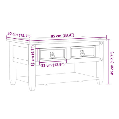 Table basse avec tiroirs Corona 85x50x45 cm bois de pin massif