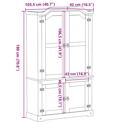 Vitrine en verre Corona 103,5x42x180 cm bois de pin massif