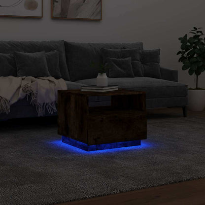 Table basse avec lumières LED chêne fumé 50x49x40 cm