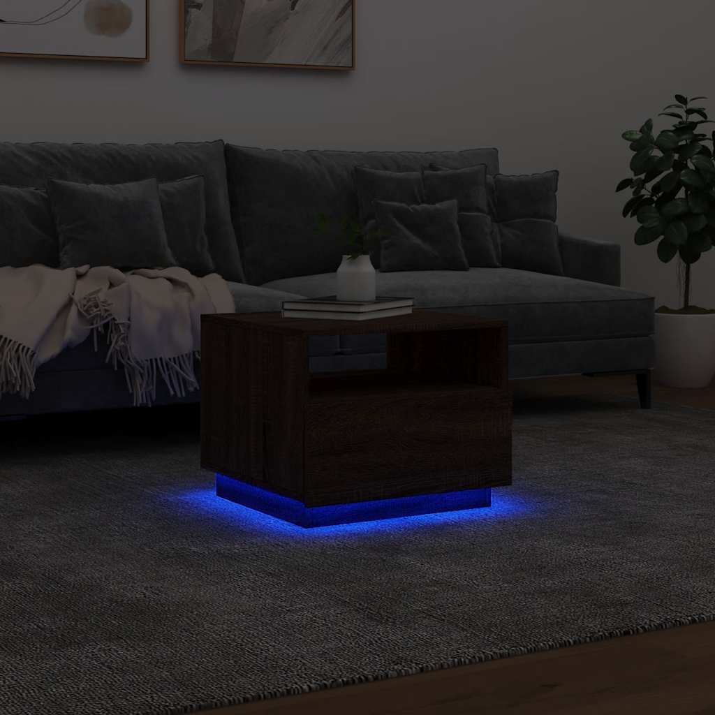 Table basse avec lumières LED chêne marron 50x49x40 cm