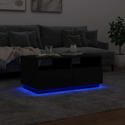 Table basse avec lumières LED noir 90x49x40 cm