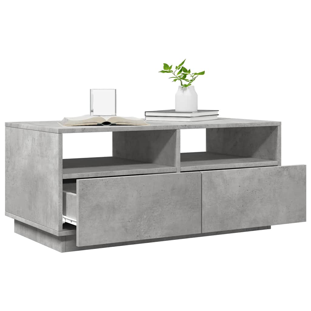 Table basse avec lumières LED gris béton 90x49x40 cm