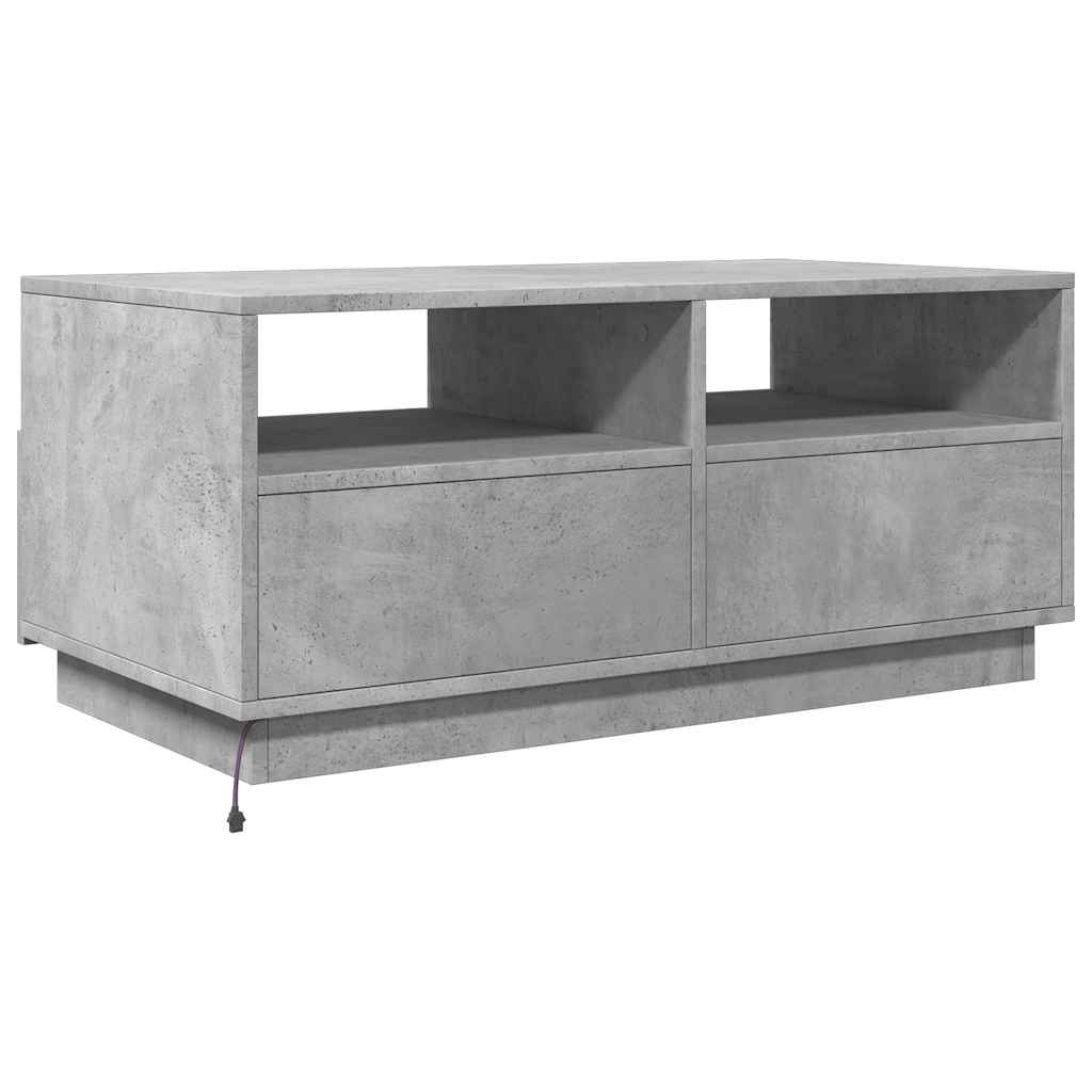 Table basse avec lumières LED gris béton 90x49x40 cm