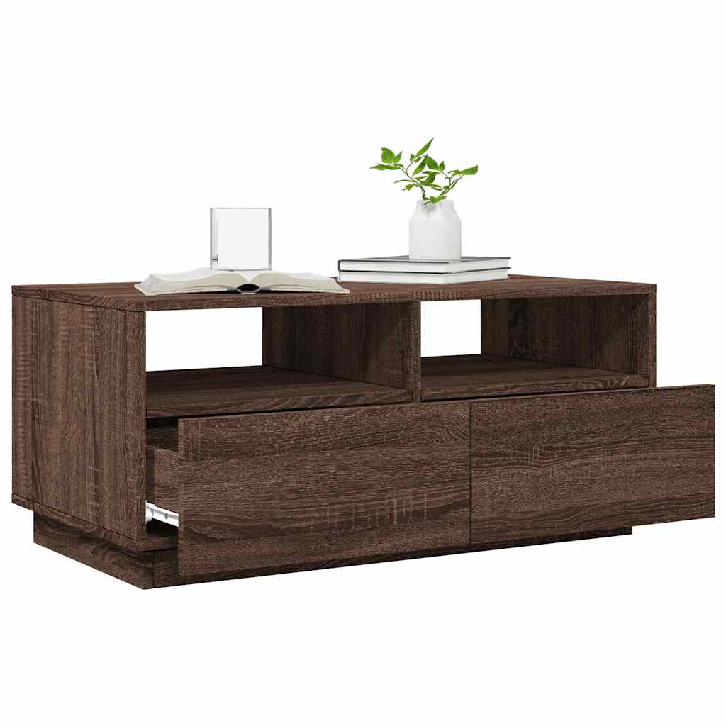 Table basse avec lumières LED chêne marron 90x49x40 cm