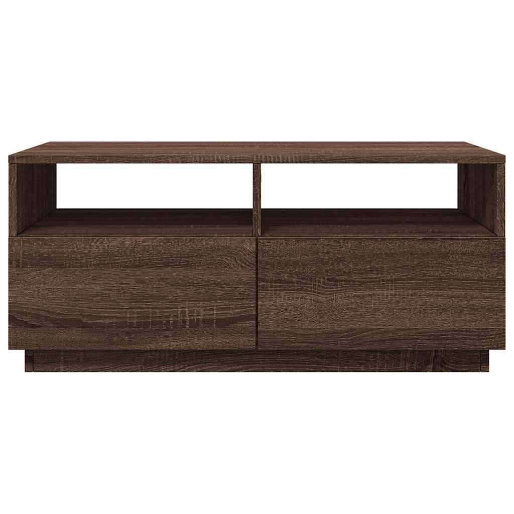 Table basse avec lumières LED chêne marron 90x49x40 cm