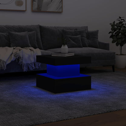 Table basse avec lumières LED noir 50x50x40 cm