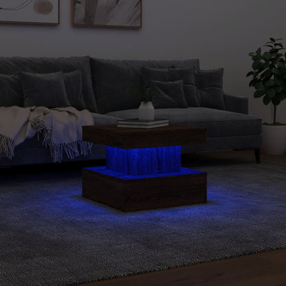 Table basse avec lumières LED chêne marron 50x50x40 cm