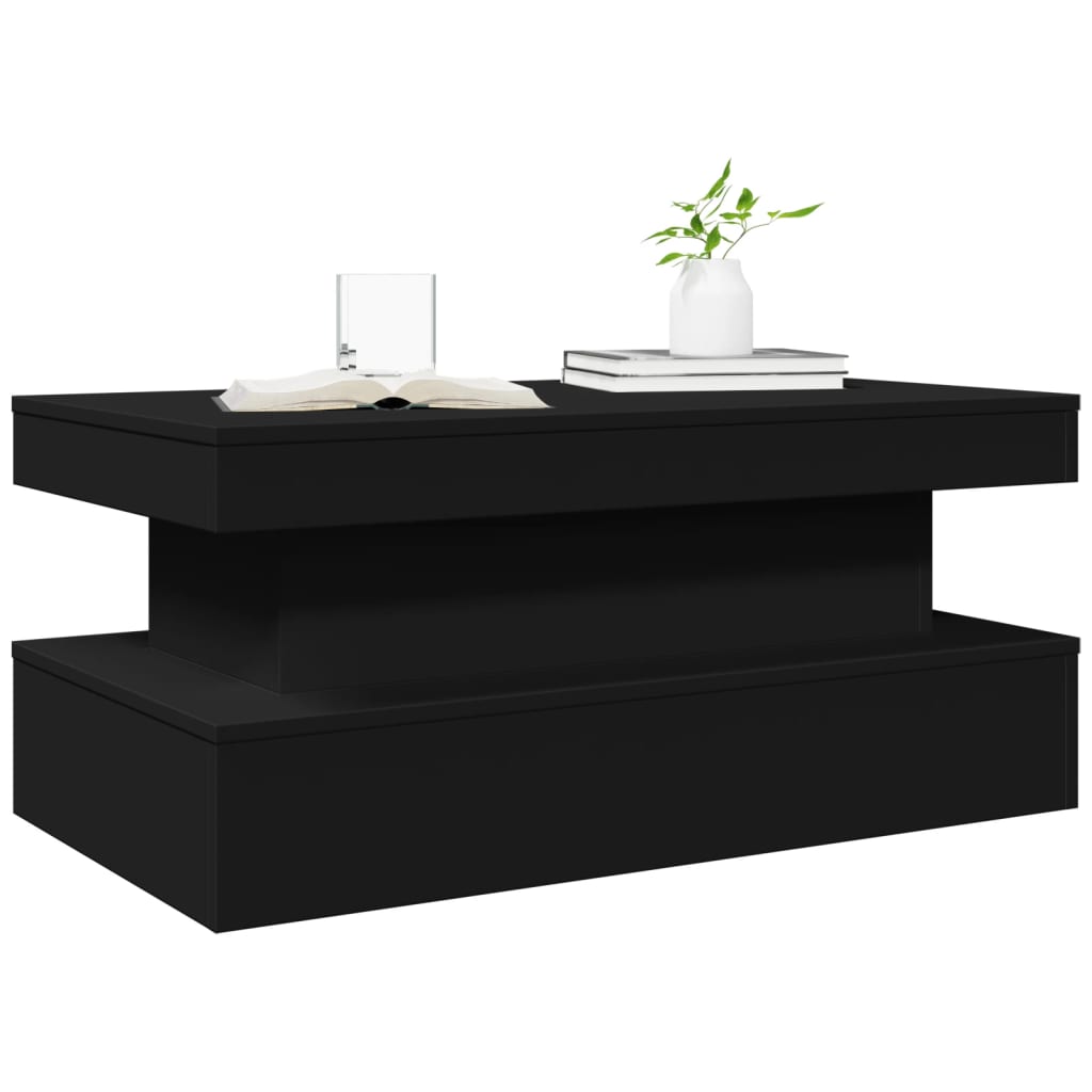 Table basse avec lumières LED noir 90x50x40 cm