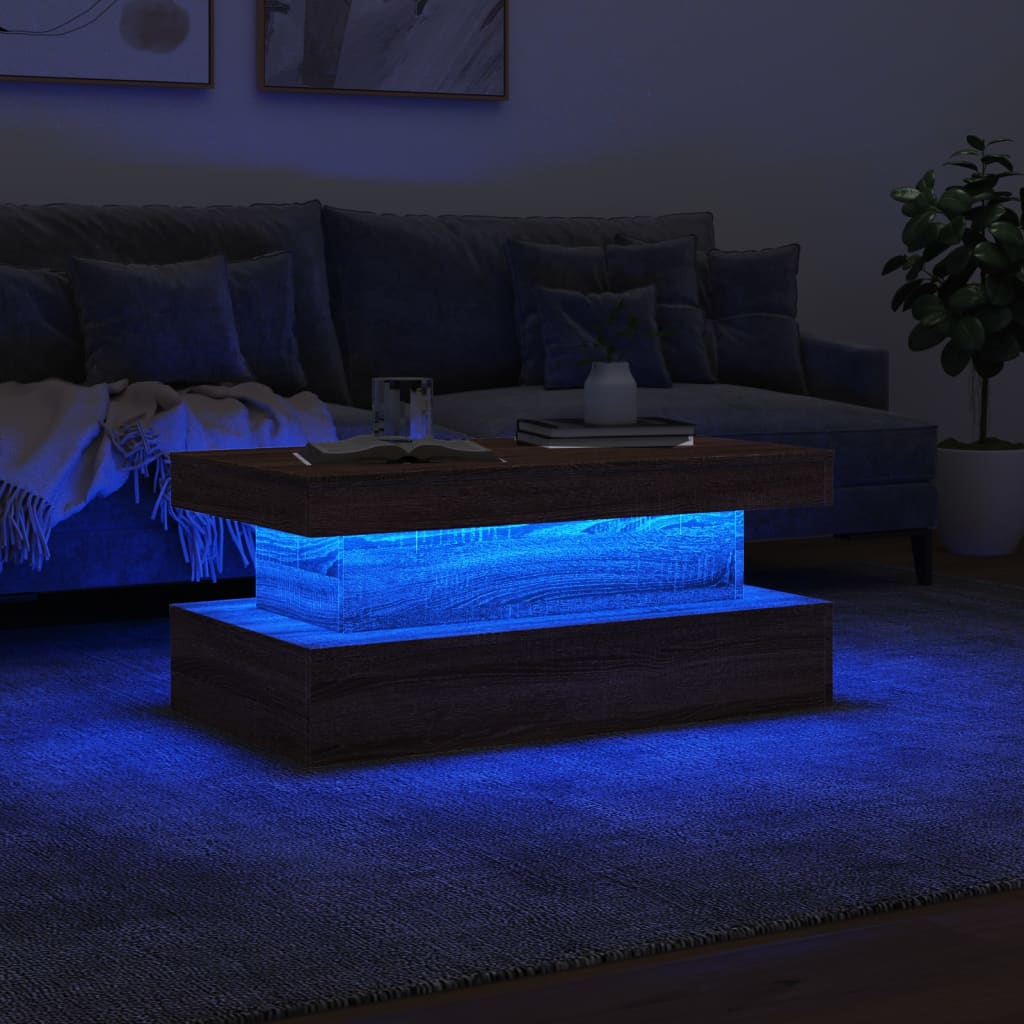 Table basse avec lumières LED chêne marron 90x50x40 cm