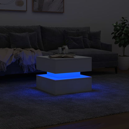 Table basse avec lumières LED blanc 50x50x40 cm