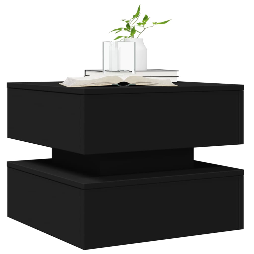 Table basse avec lumières LED noir 50x50x40 cm