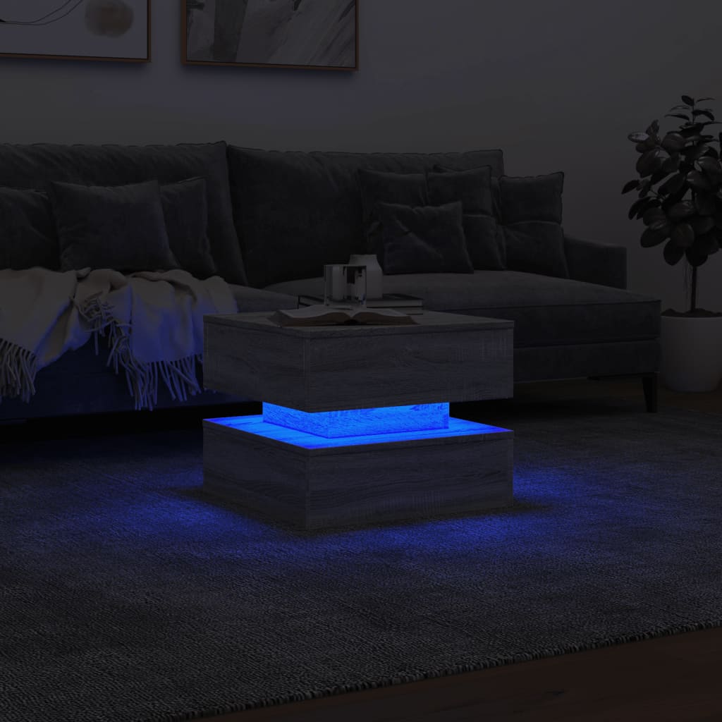 Table basse avec lumières LED sonoma gris 50x50x40 cm